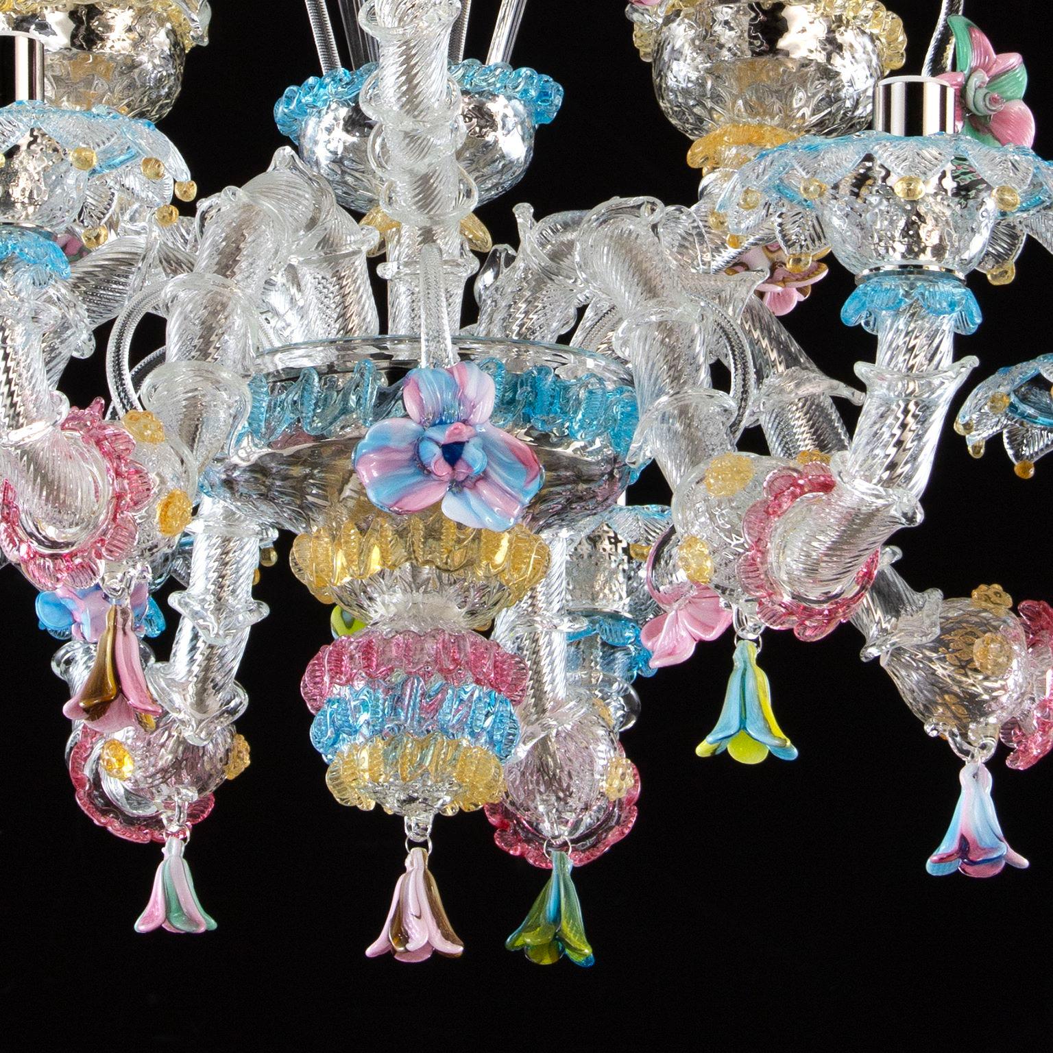 Autre Lustre de Murano Rezzonico à 6 bras en verre transparent multicolore par Multiforme  en vente