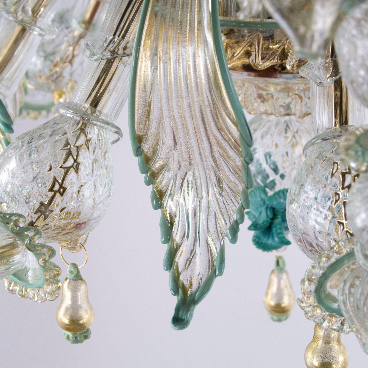 Chandelier Rezzonico 8 Arms, Clear Glass Multicolour Details Multiforme In New Condition For Sale In Trebaseleghe, IT