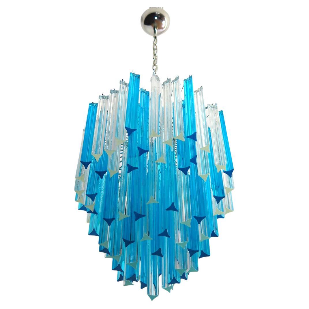 Murano chandelier triedri – 92 prism - trasparent and blue
