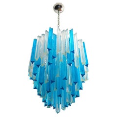 Vintage Murano chandelier triedri – 92 prism - trasparent and blue