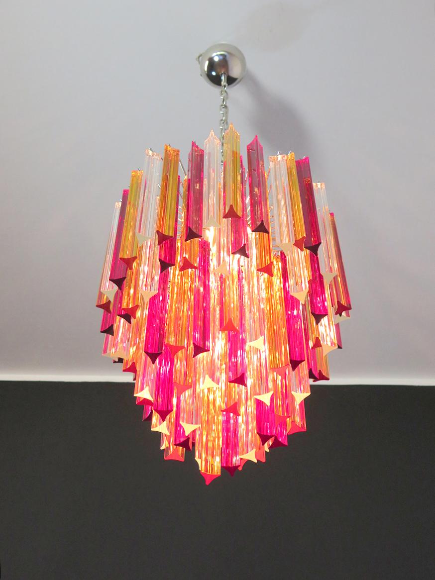 Murano Chandelier Triedri, 92 Prism, Trasparent Yellow and Red Glasses 4