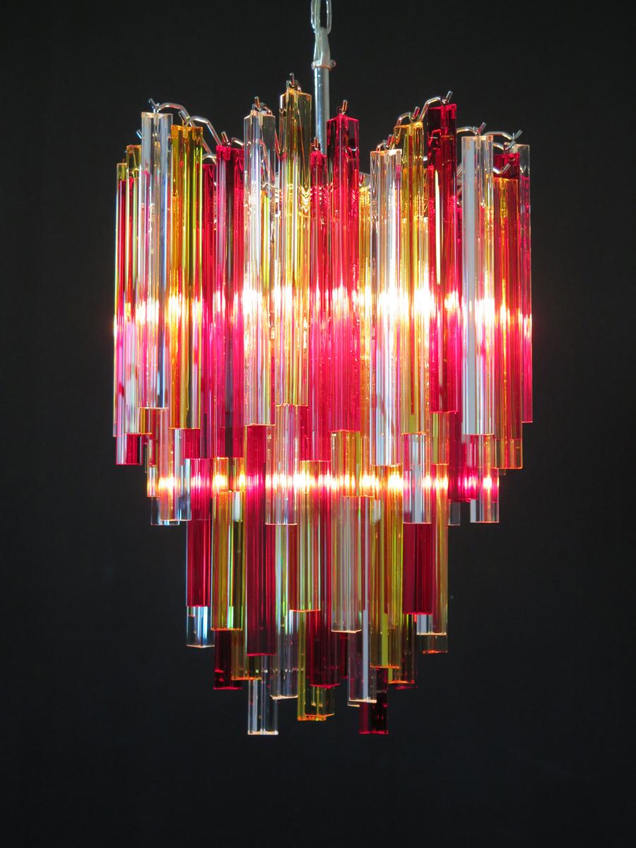 Murano Chandelier Triedri, 92 Prism, Trasparent Yellow and Red Glasses 5