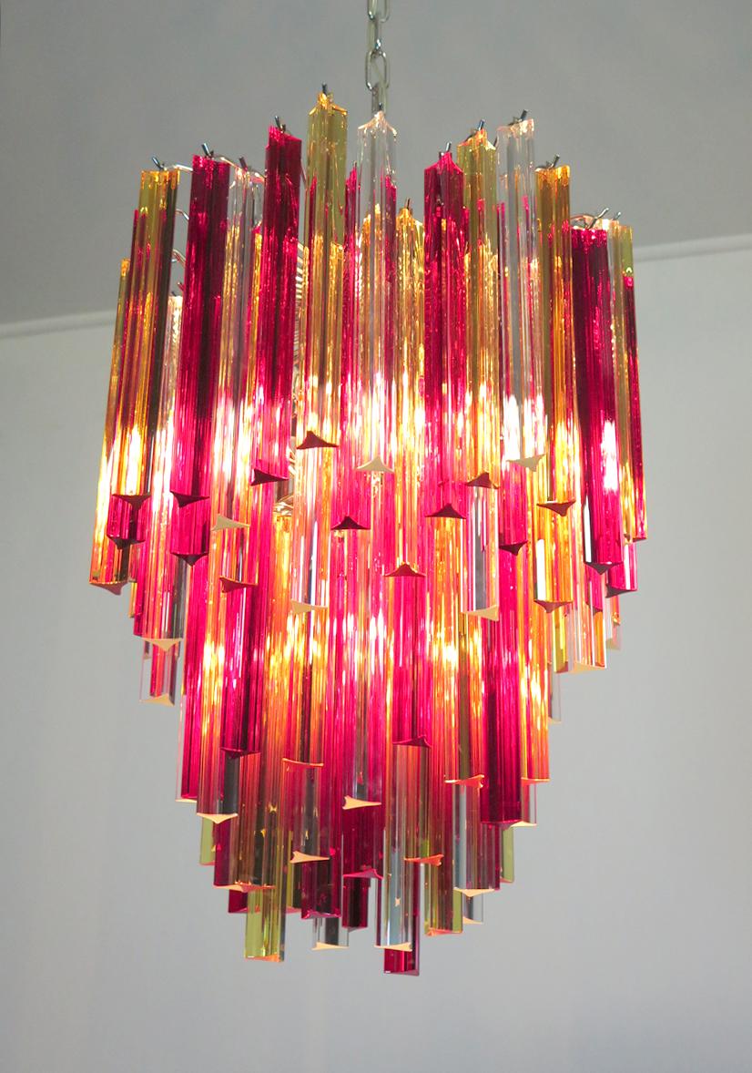 Murano Chandelier Triedri, 92 Prism, Trasparent Yellow and Red Glasses 6