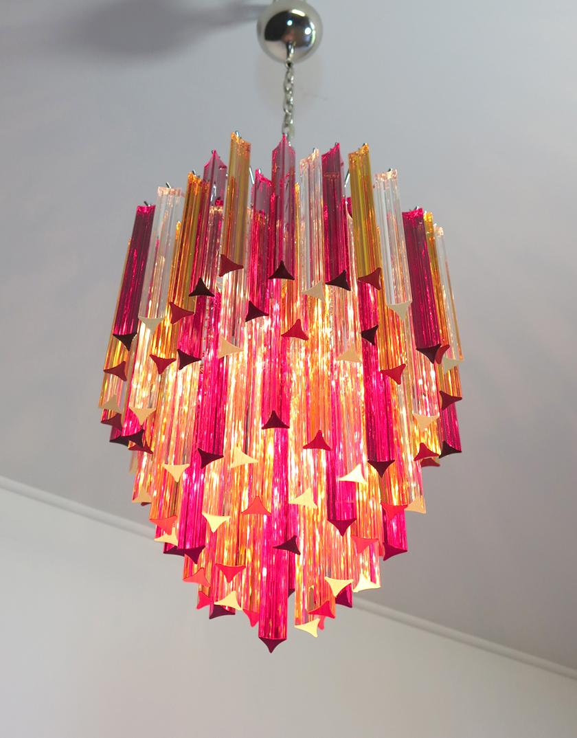 Murano Chandelier Triedri, 92 Prism, Trasparent Yellow and Red Glasses 3