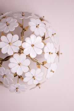 Lustre de Murano à fleurs blanches, 1970