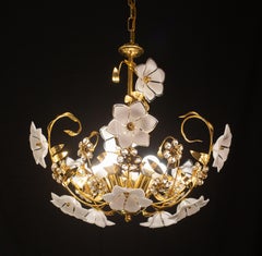 Murano Chandelier White Flowers, 1970