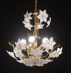 Murano Chandelier White Flowers, 1970