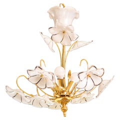 Murano Chandelier White Flowers, 1980s