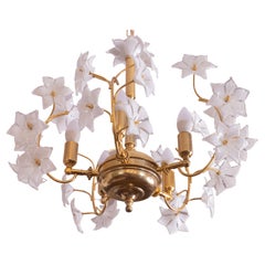 Murano Chandelier White Flowers, 1980s