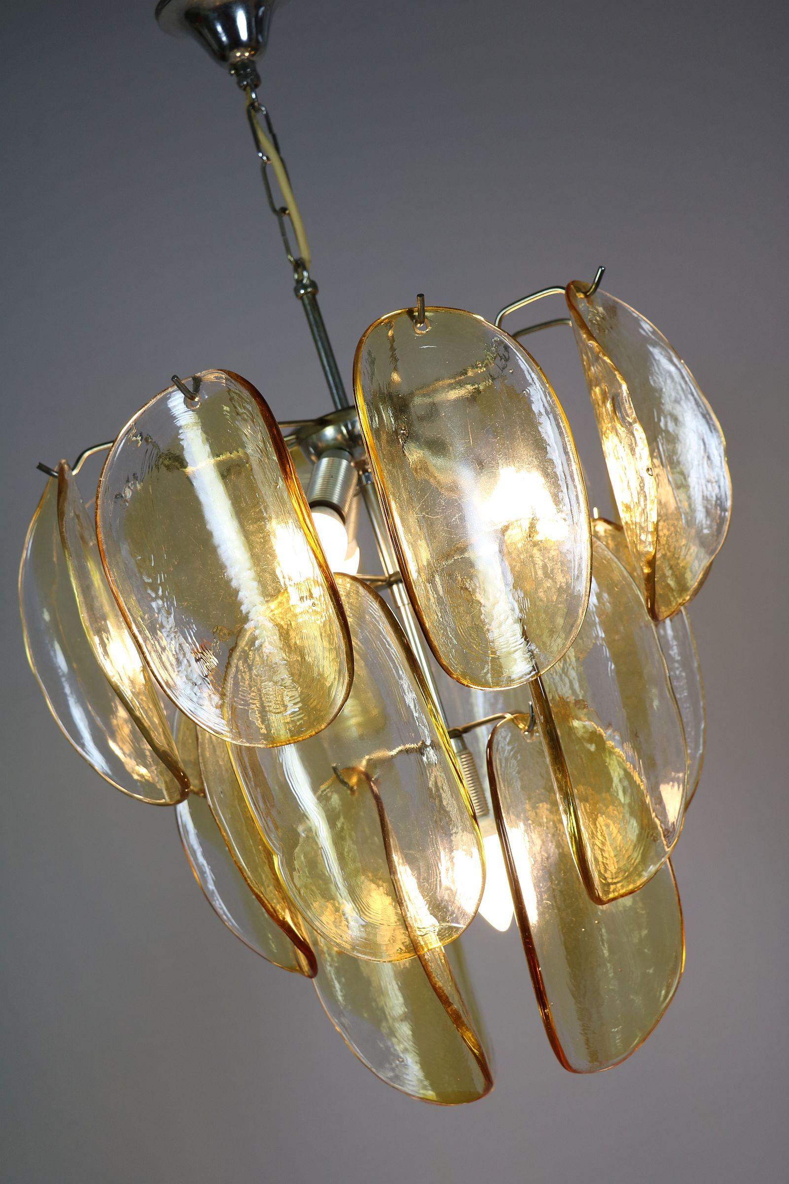 Murano Chandelier with 18 Glass Discs, Amber, Italy For Sale 2