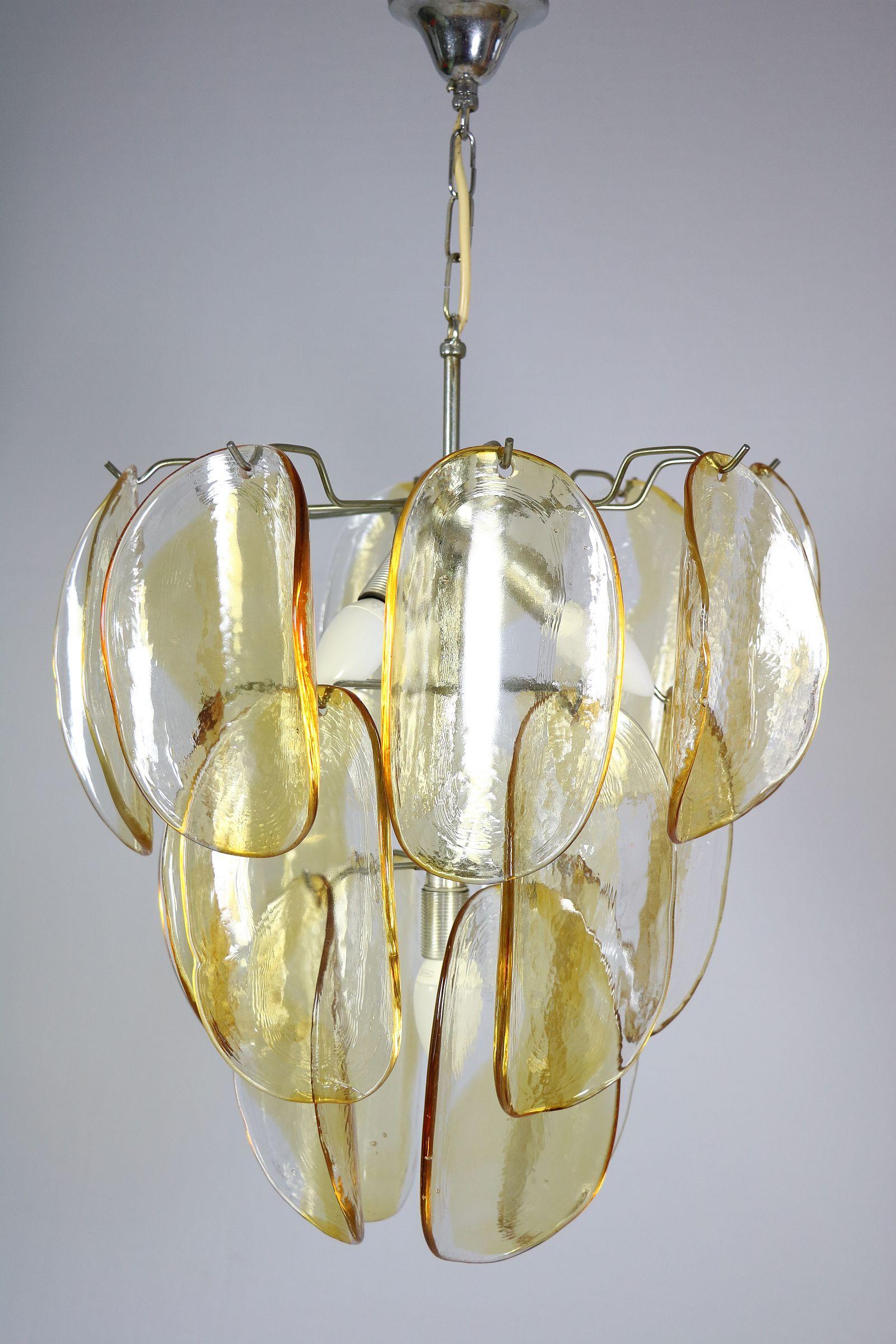 Murano Chandelier with 18 Glass Discs, Amber, Italy For Sale 7