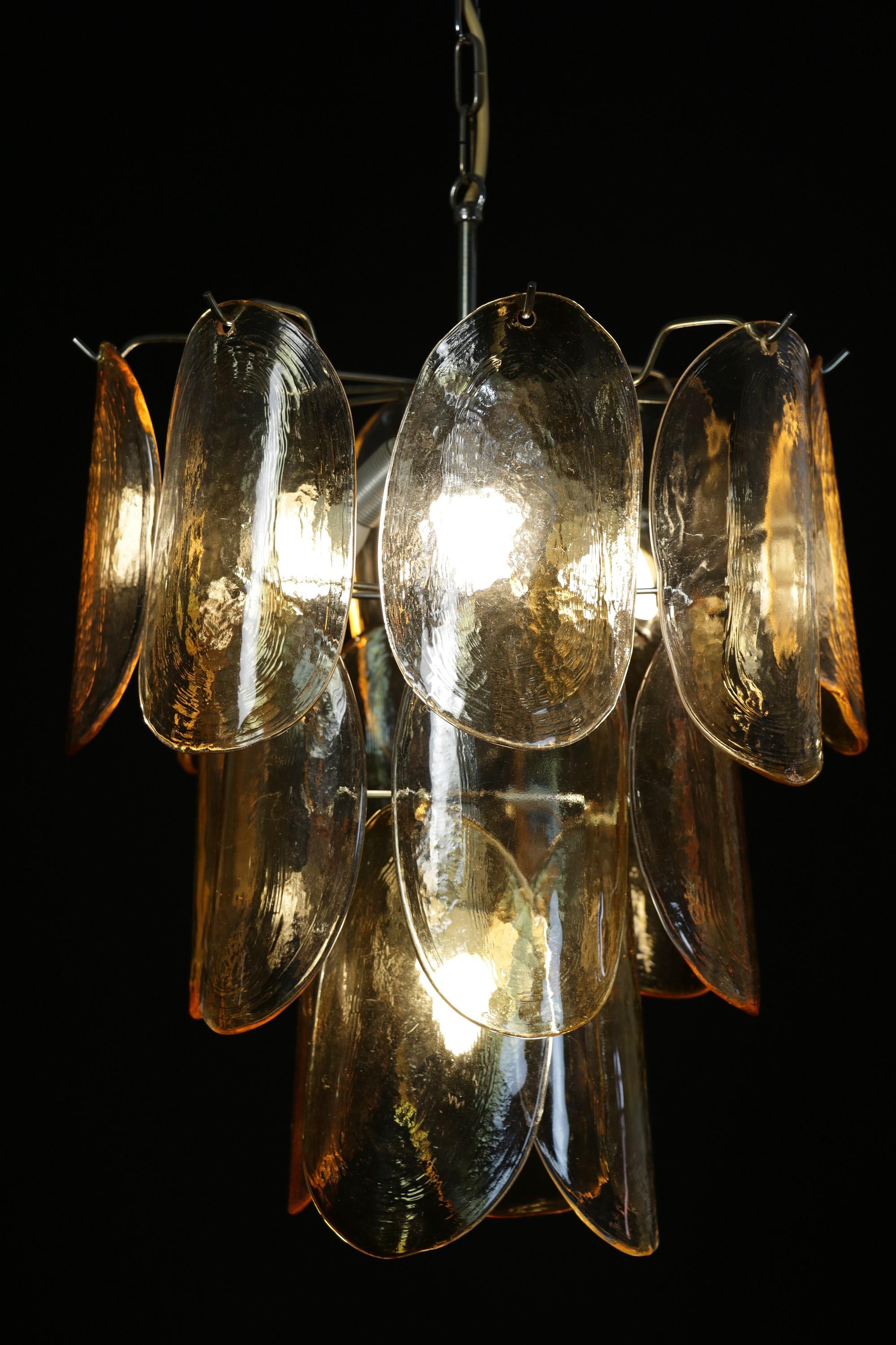 Murano Chandelier with 18 Glass Discs, Amber, Italy In Good Condition For Sale In Berlin, BE