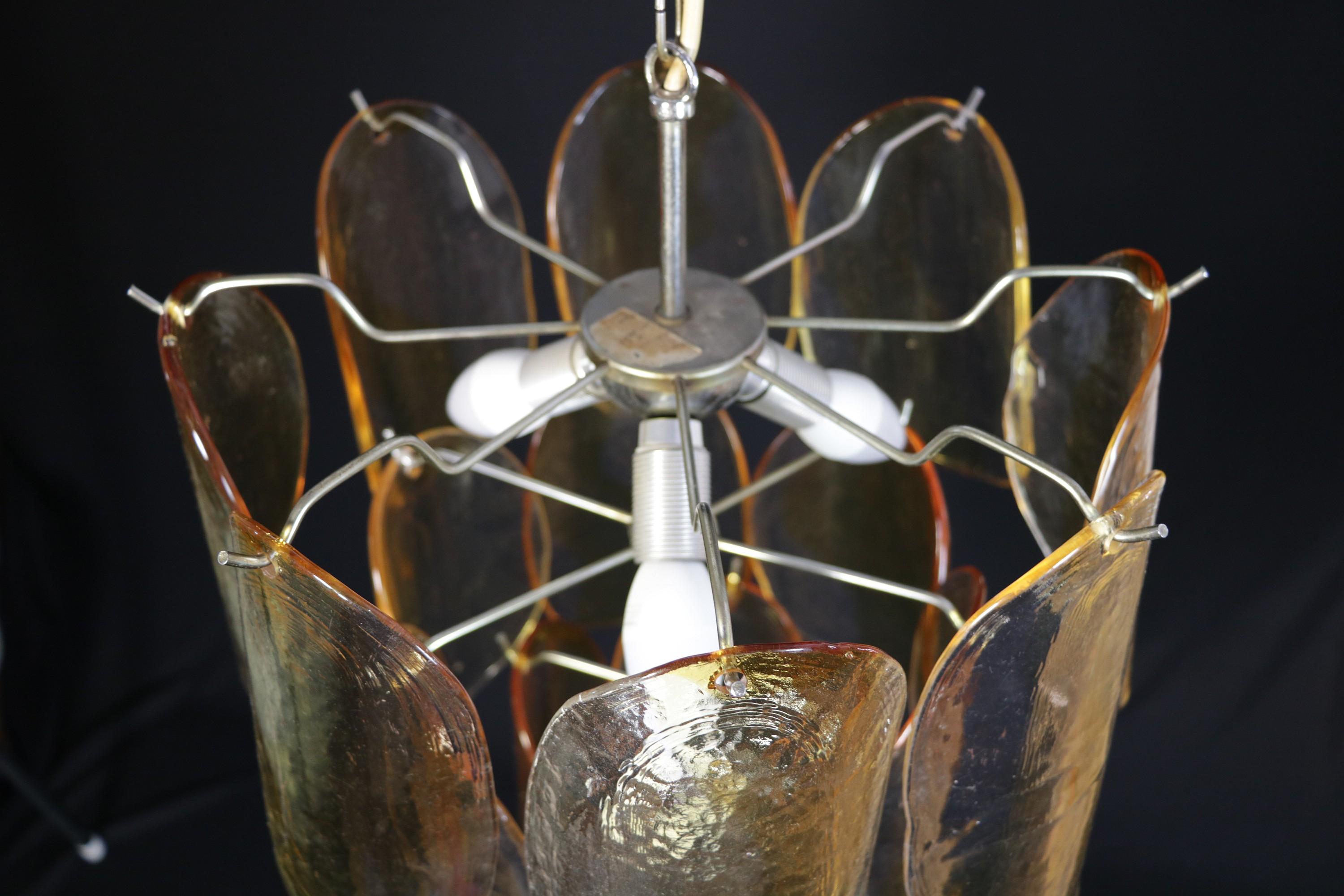 Late 20th Century Murano Chandelier with 18 Glass Discs, Amber, Italy For Sale