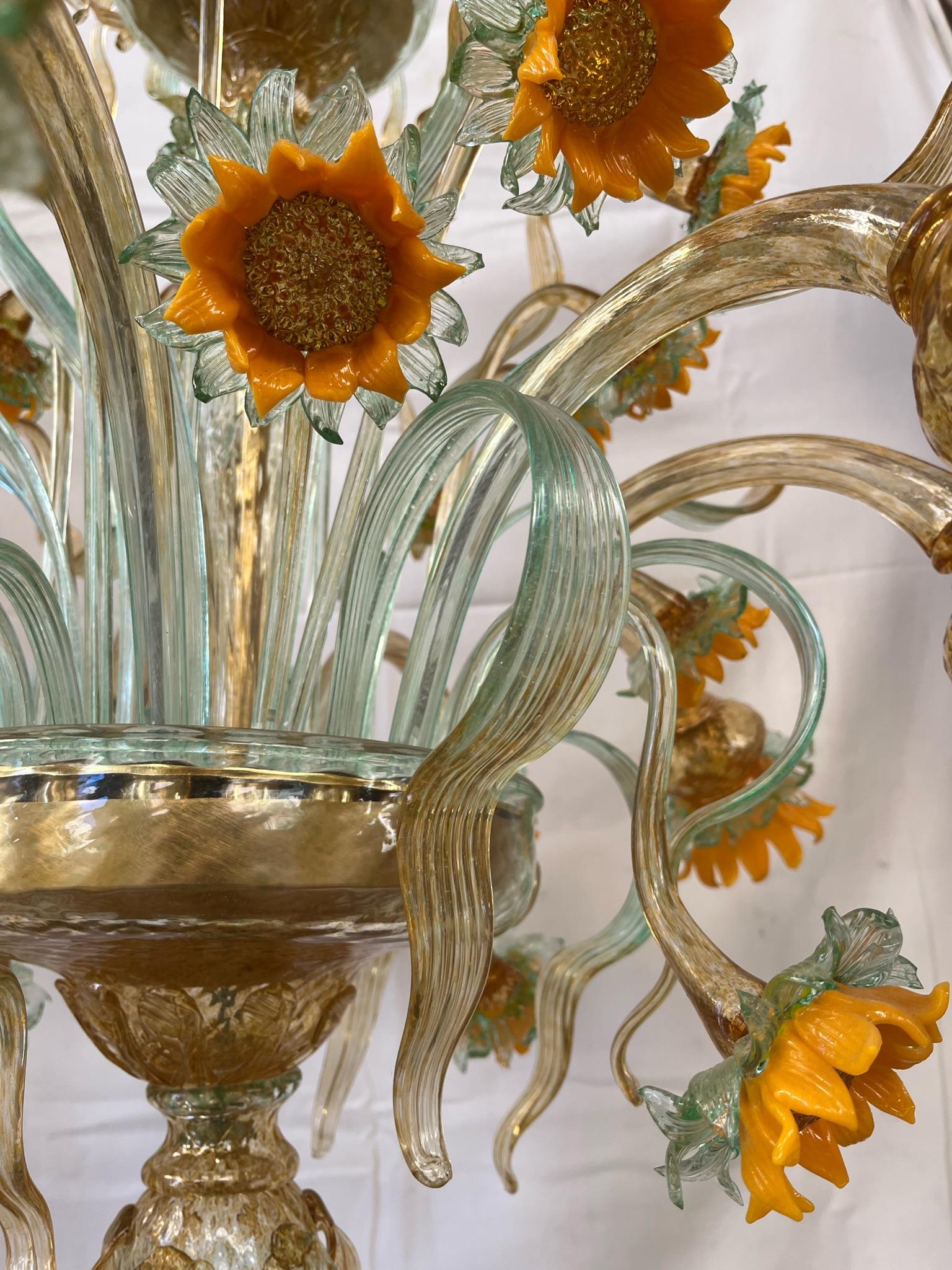 Italian Murano Chandelier with 8+4 Sunflowers Lights For Sale