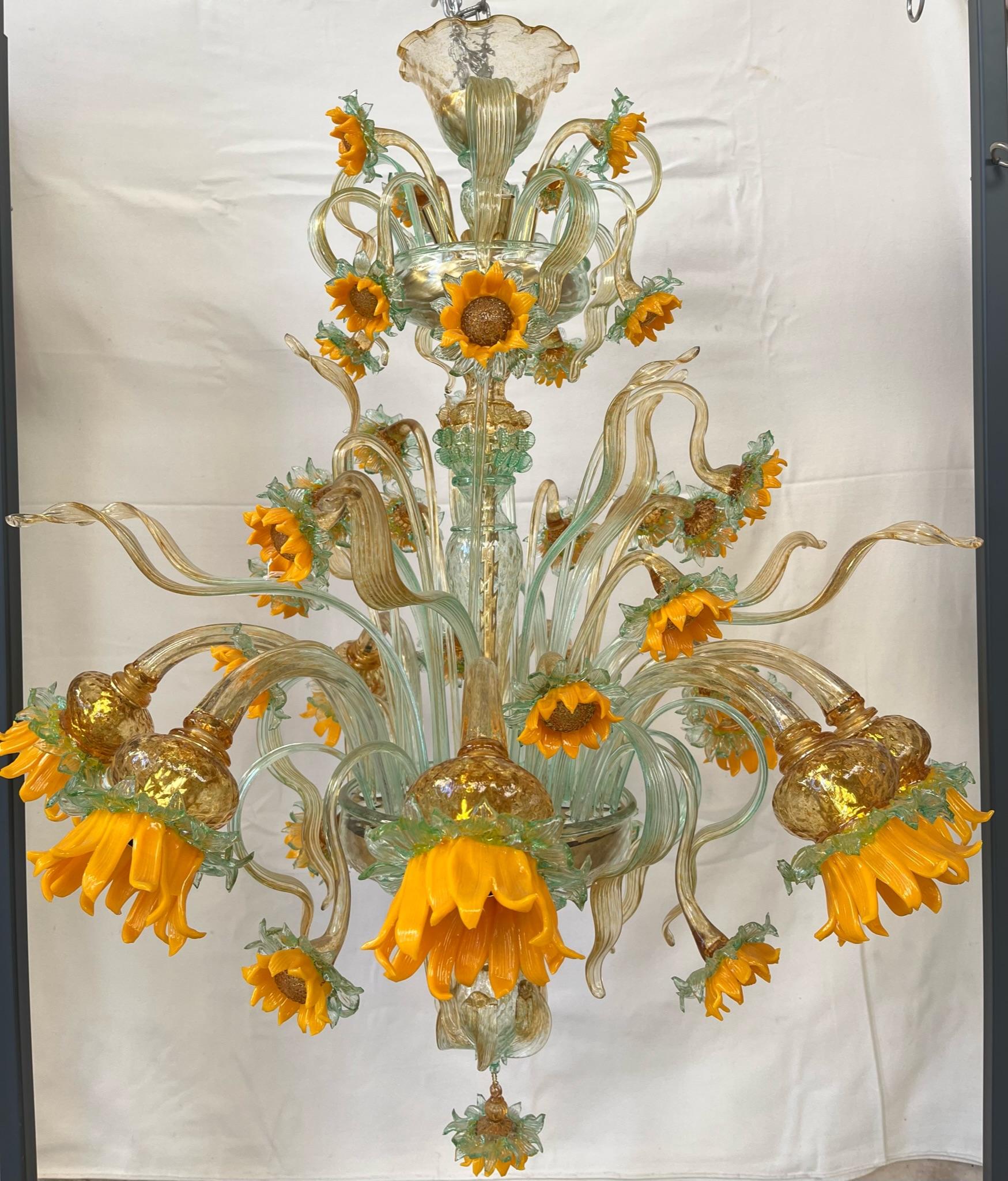 Contemporary Murano Chandelier with 8+4 Sunflowers Lights For Sale