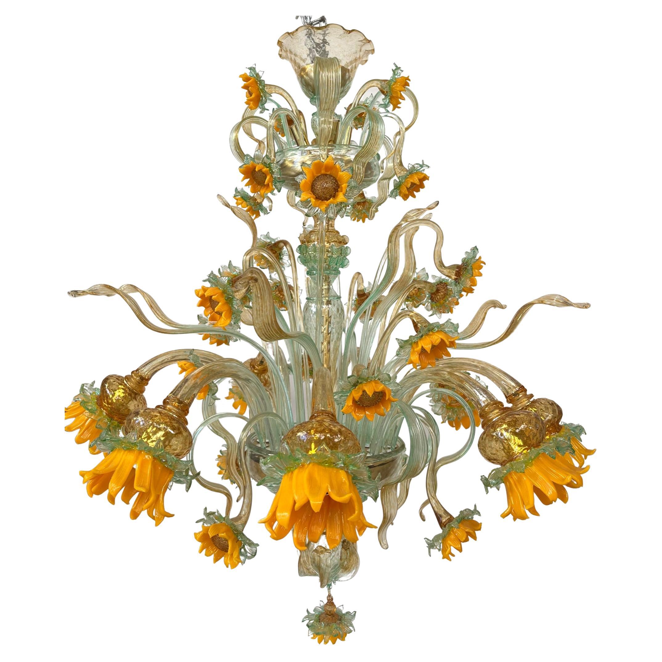 Murano-Kronleuchter mit 8+4 Sonnenblumen-Leuchten