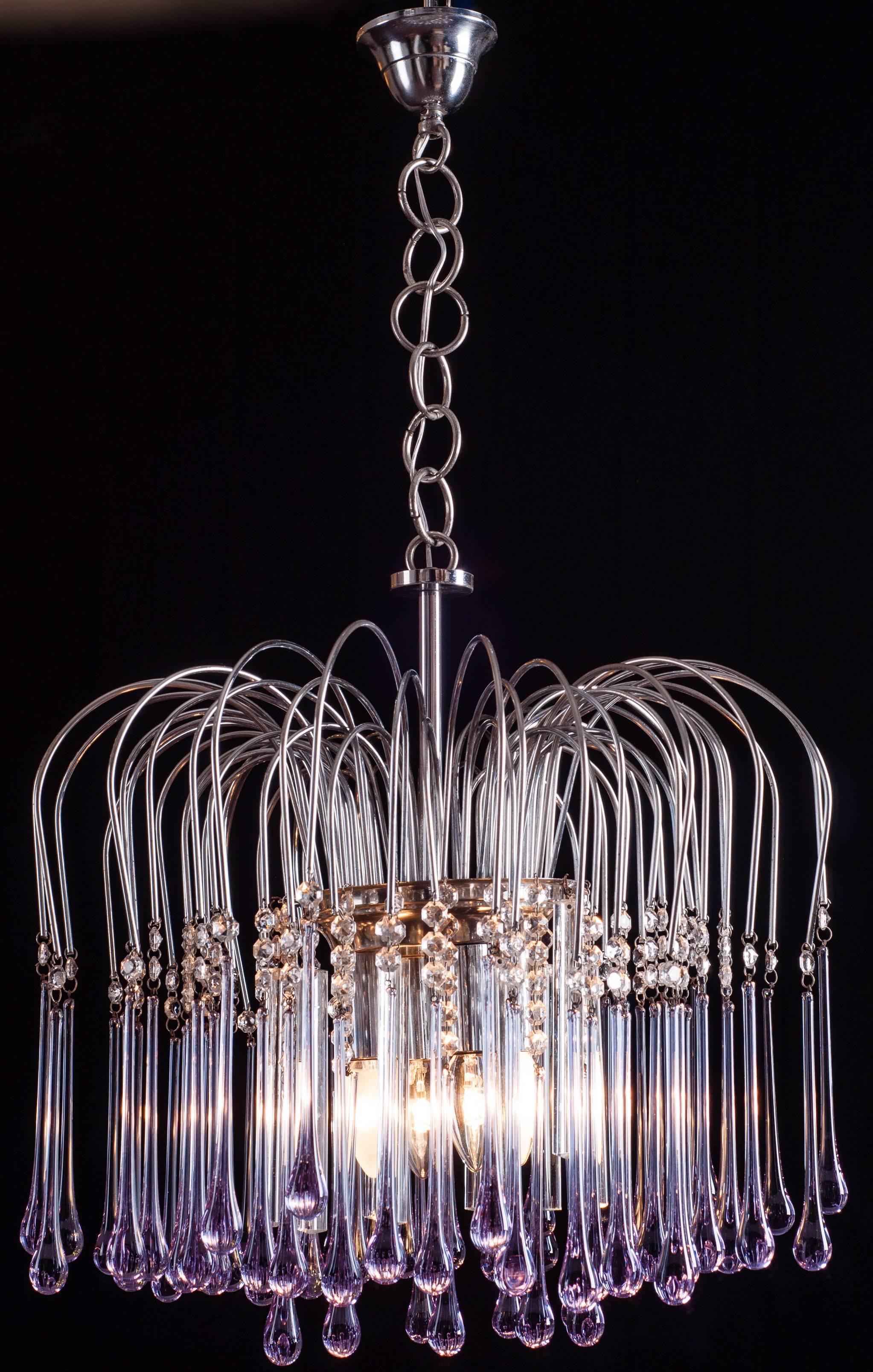 Mid-Century Modern Murano Chandelier with Amethyst Color Droplets Venini Style, 1980s