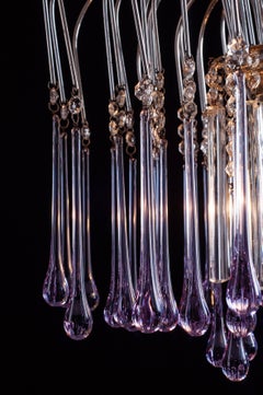 Murano Chandelier with Amethyst Color Droplets Venini Style, 1980s