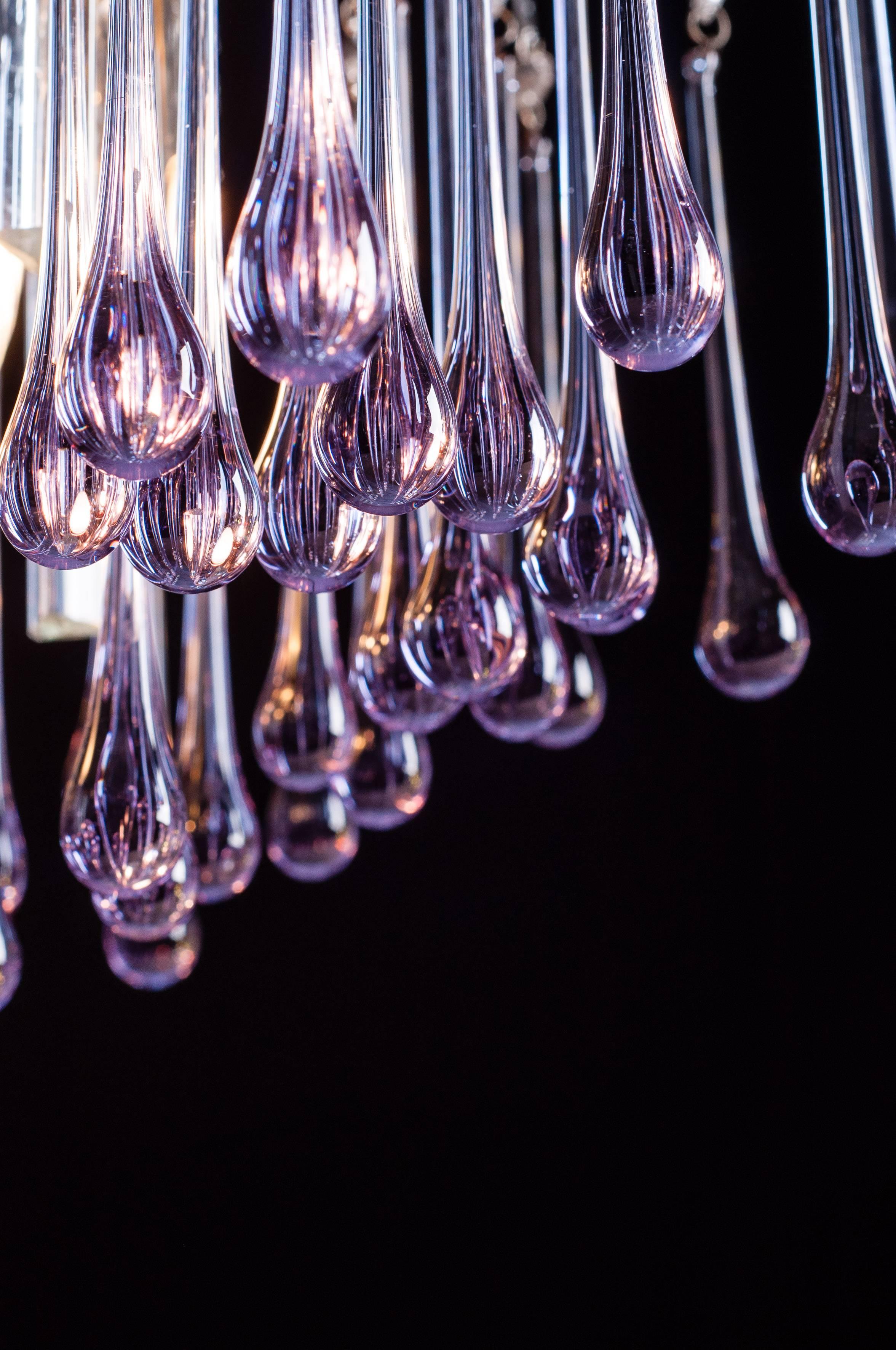 Murano Chandelier with Amethyst Color Droplets Venini Style, 1980s 2