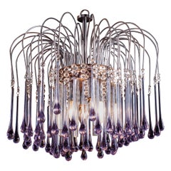 Murano Chandelier with Amethyst Color Droplets Venini Style, 1980s