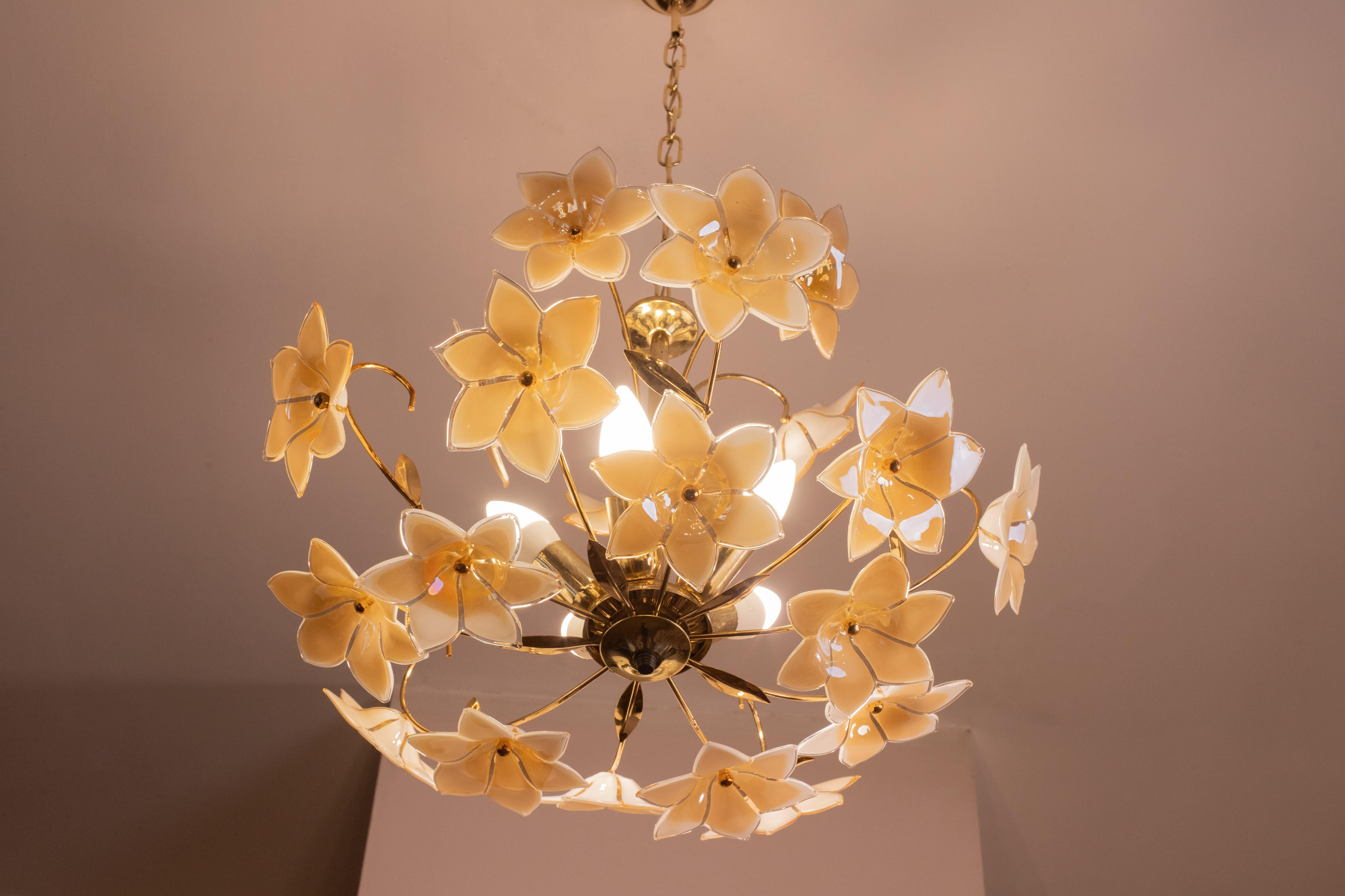 Murano Chandelier with Orange Iridiscent Flowers, 1970s 8