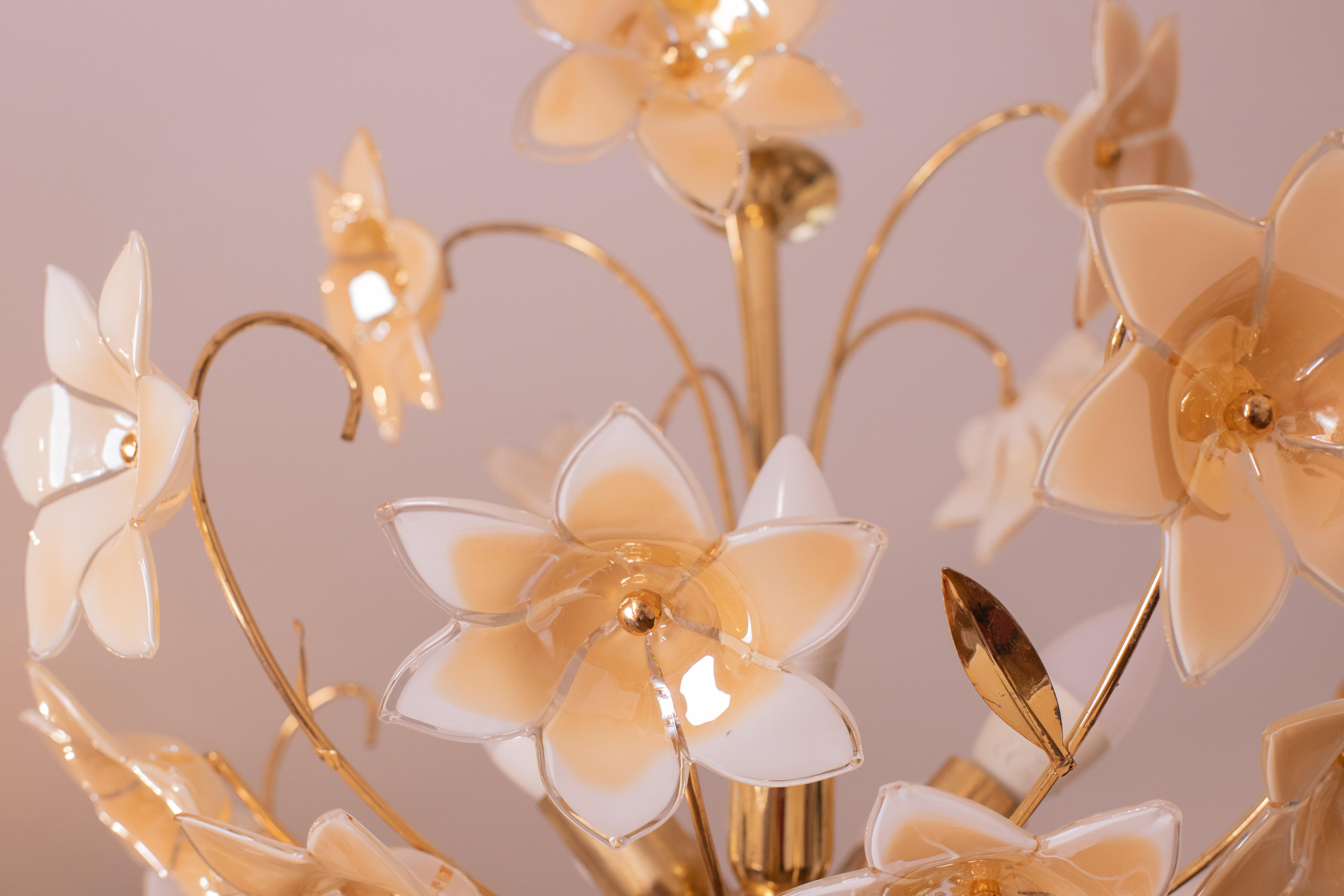 Murano Chandelier with Orange Iridiscent Flowers, 1970s 1