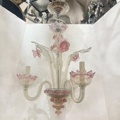 Murano-Kronleuchter mit rosa Blumen