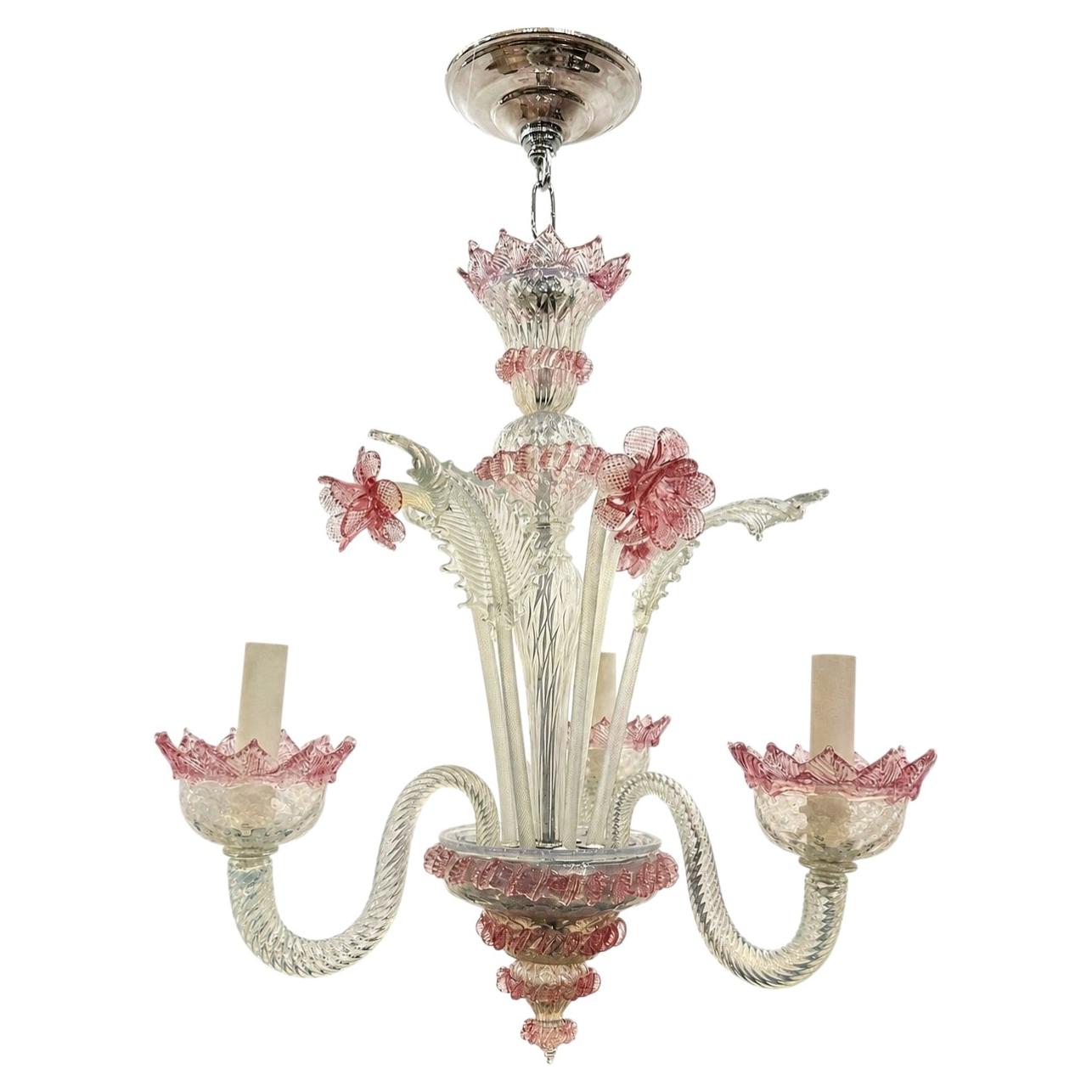 Murano chandelier with pink flowers