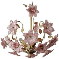 Murano Chandelier with Pink White Flowers