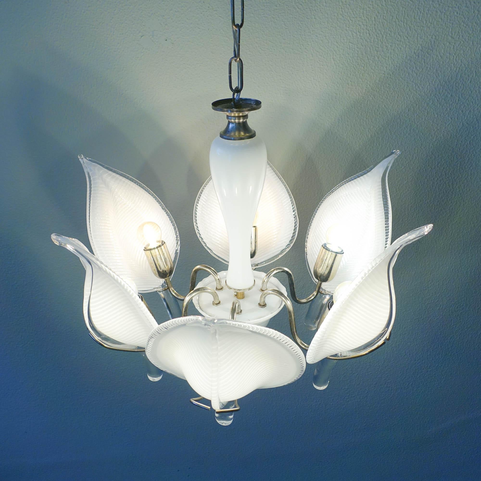 Murano Chandelier with Six Large Hand Blown Glass Leaves by Franco Luce, 1970s 3