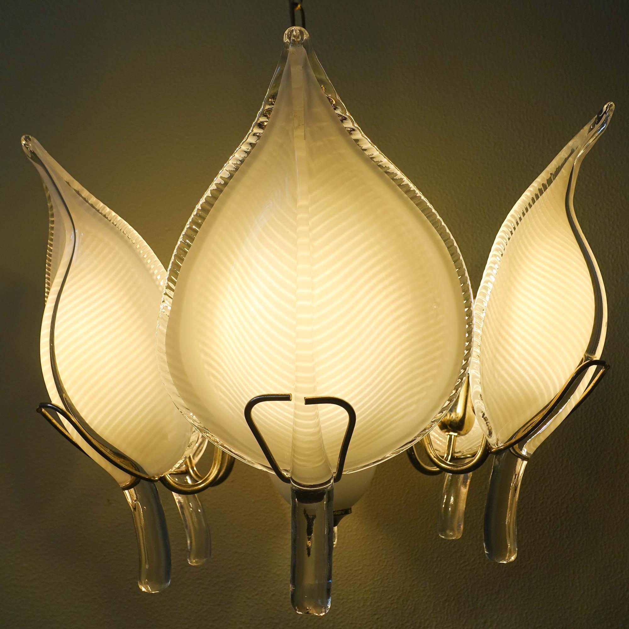 Murano Chandelier with Six Large Hand Blown Glass Leaves by Franco Luce, 1970s For Sale 5