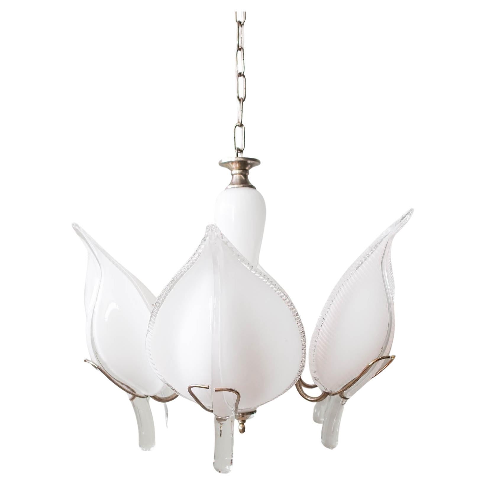 Murano Chandelier with Six Large Hand Blown Glass Leaves by Franco Luce, 1970s For Sale