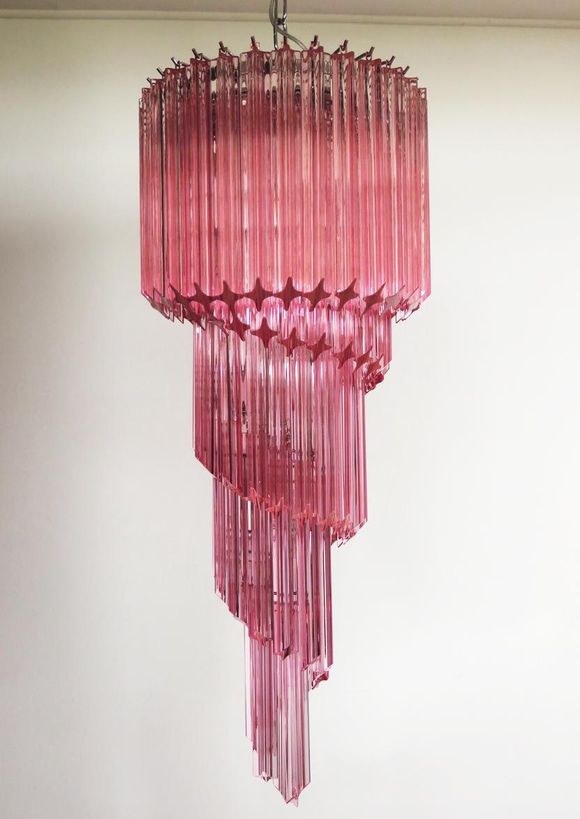 20th Century Murano Chandeliers Crystal Pink Prism, Murano For Sale