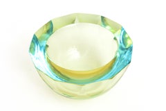 Murano Chartreuse and Turquoise Mandruzatto Faceted Geode Glass Bowl Vintage