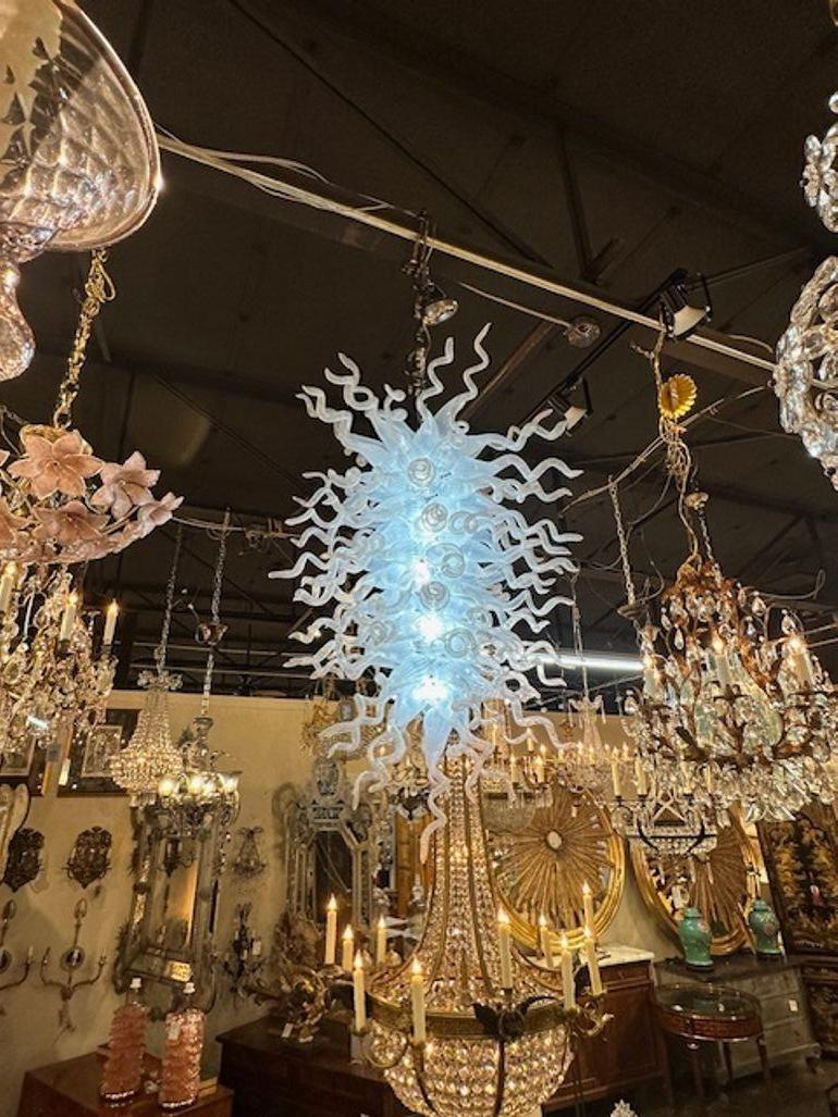 Murano Chihuly Style Blown Glass Chandelier. Circa 2000. The chandelier has been professionally rewired, comes with matching chain and canopy. It is ready to hang!