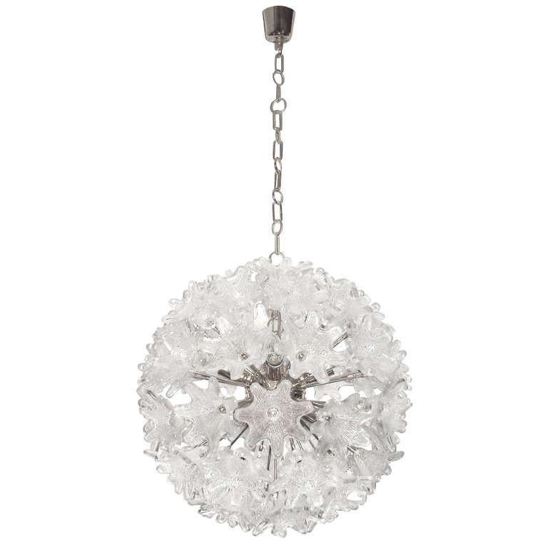 A Murano chrome and glass flower chandelier with chrome frame and hardware.

Italian, Circa 1960's