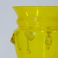 Murano Citron Yellow Glass Vase with Applied Decoration, Italy, 1950s