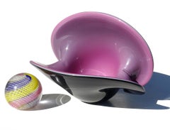 Murano Clam Seashell Italian Art Glass Vase Large Purple Black Double Position