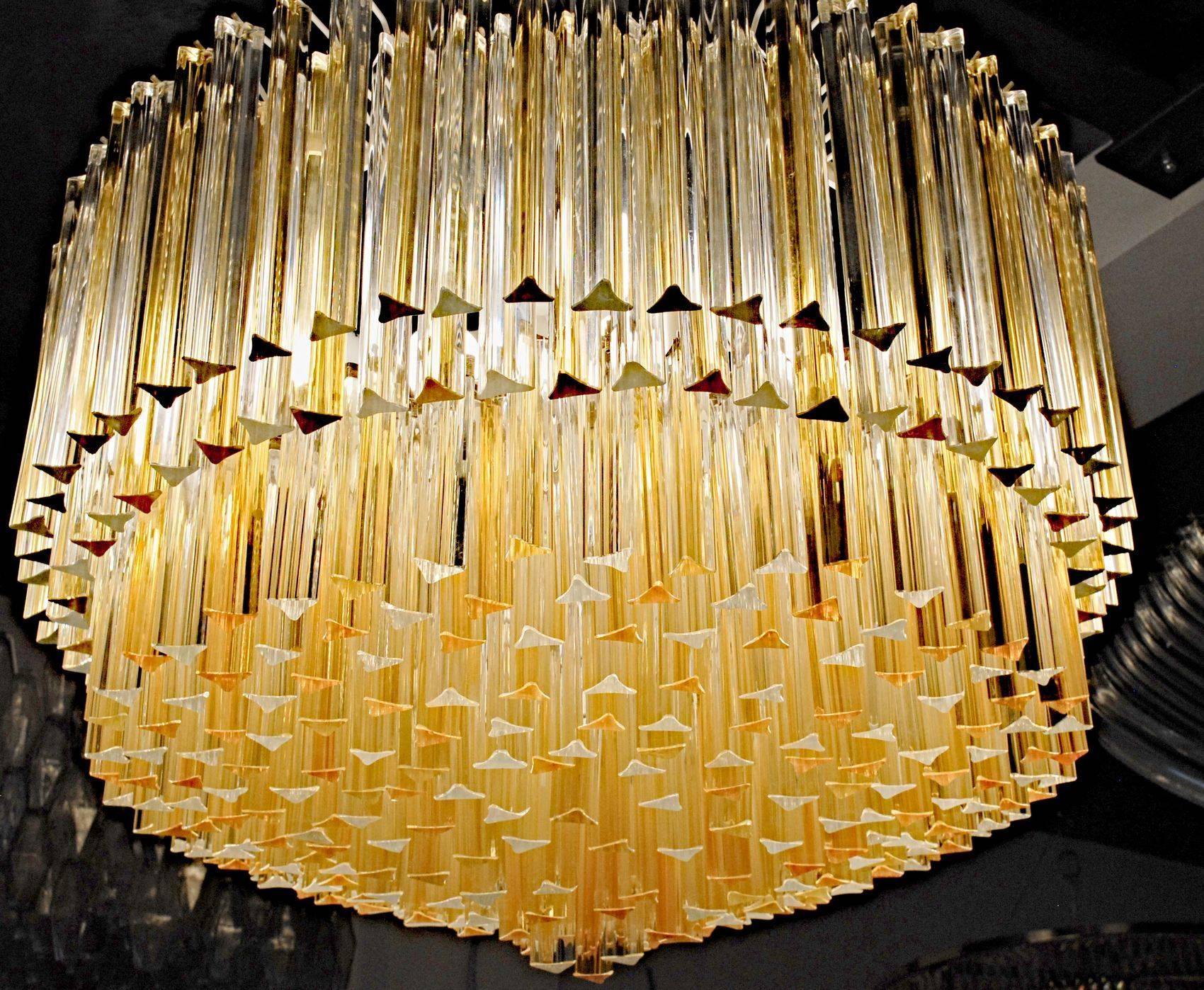 Murano Clear and Amber Glass Triedri Chandelier Flush Mount Also 3
