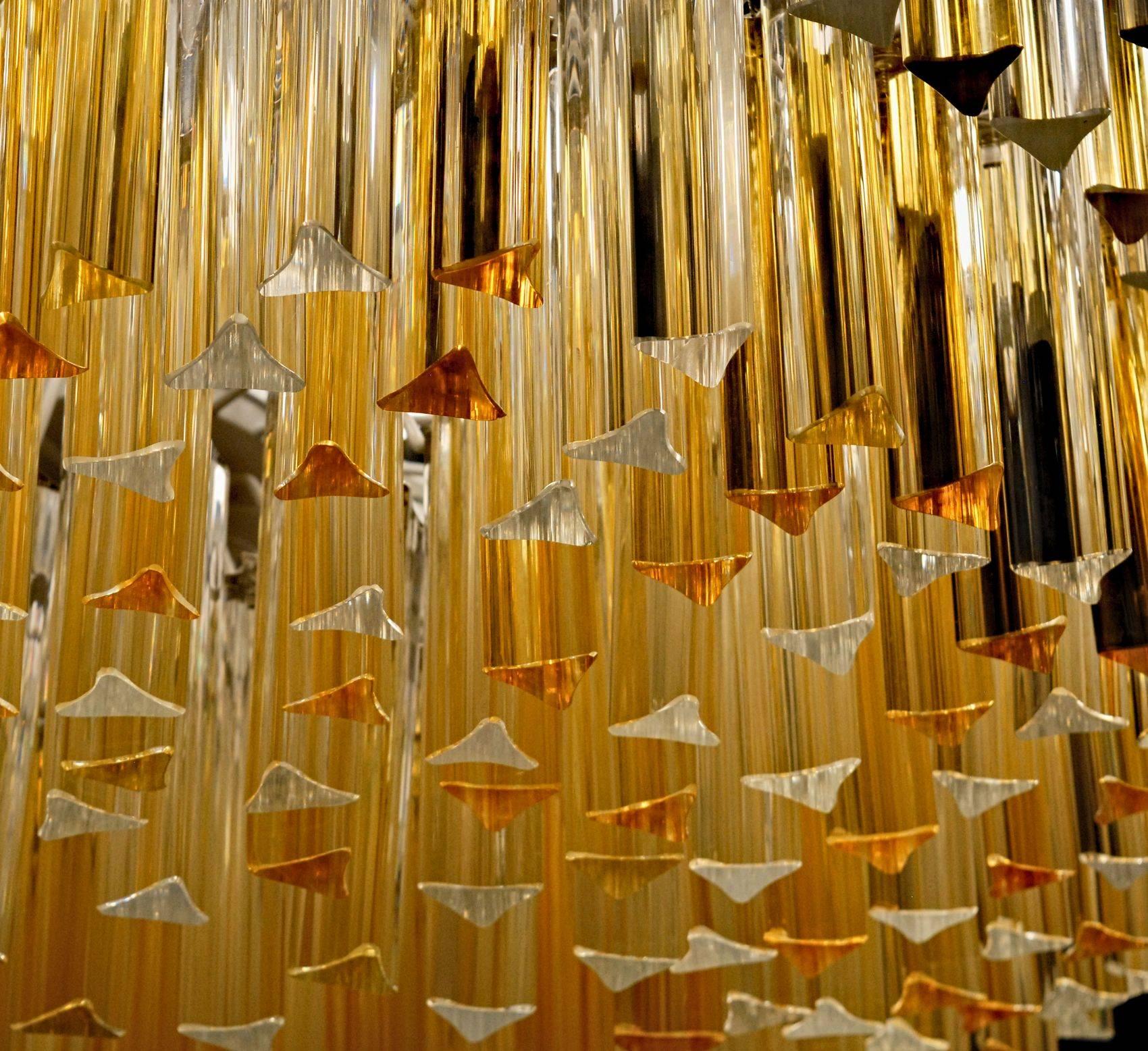 Murano Clear and Amber Glass Triedri Chandelier Flush Mount Also In Excellent Condition In Tavarnelle val di Pesa, Florence