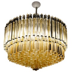 Murano Clear and Amber Glass Triedri Chandelier Flush Mount Also