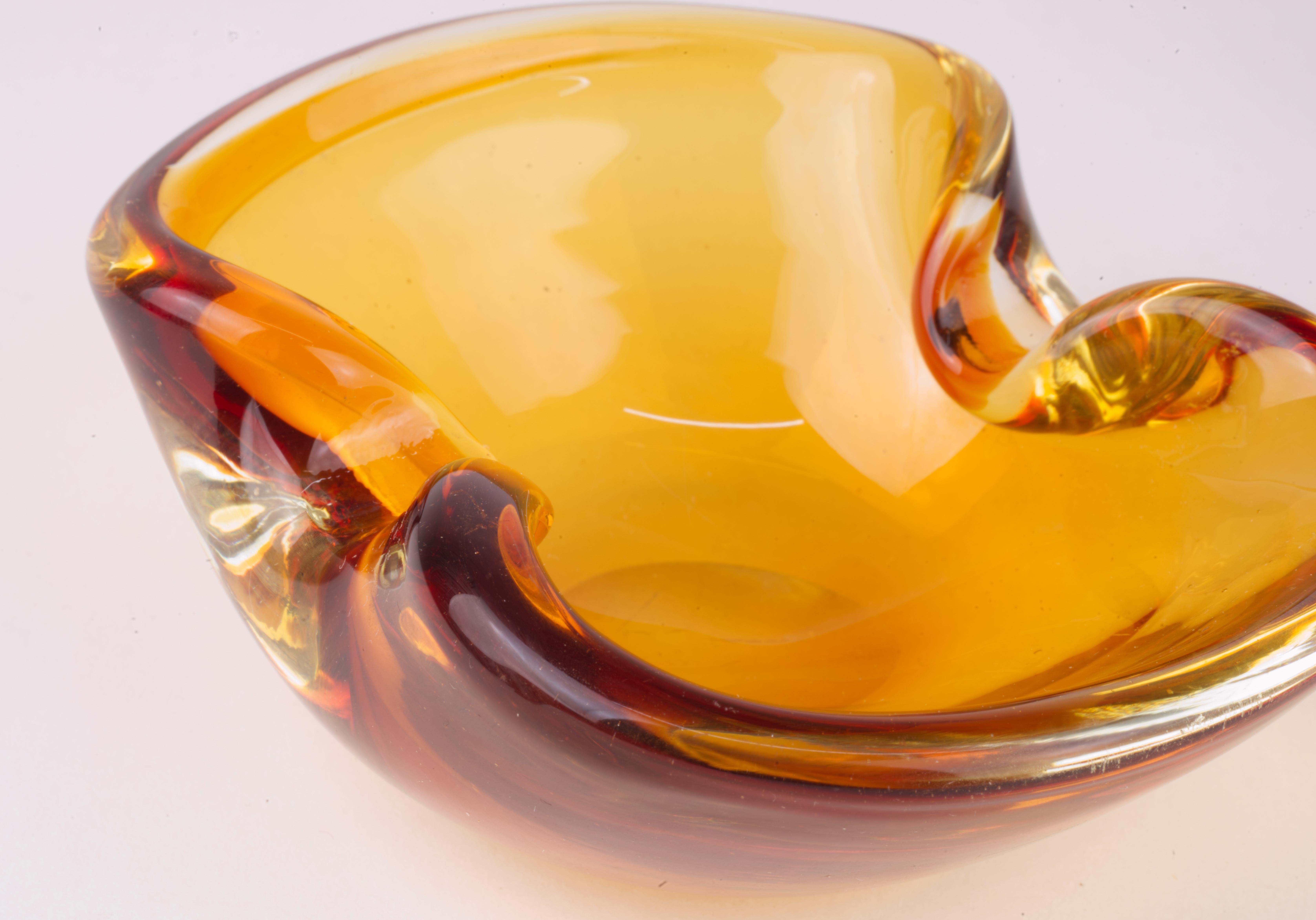 Italian Murano Clear and Amber Sommerso Glass Geode Bowl Ashtray  For Sale