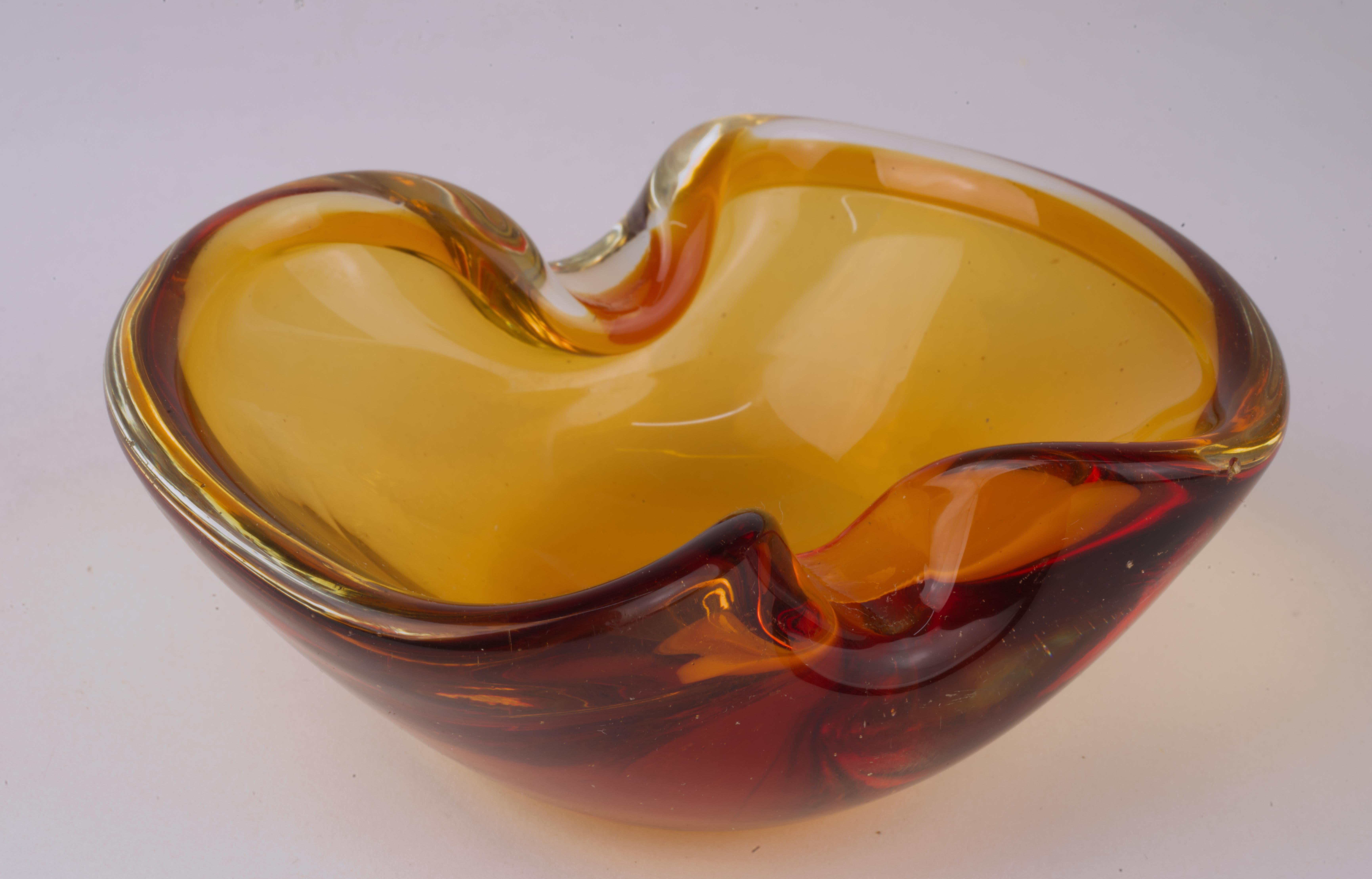 Hand-Crafted Murano Clear and Amber Sommerso Glass Geode Bowl Ashtray  For Sale