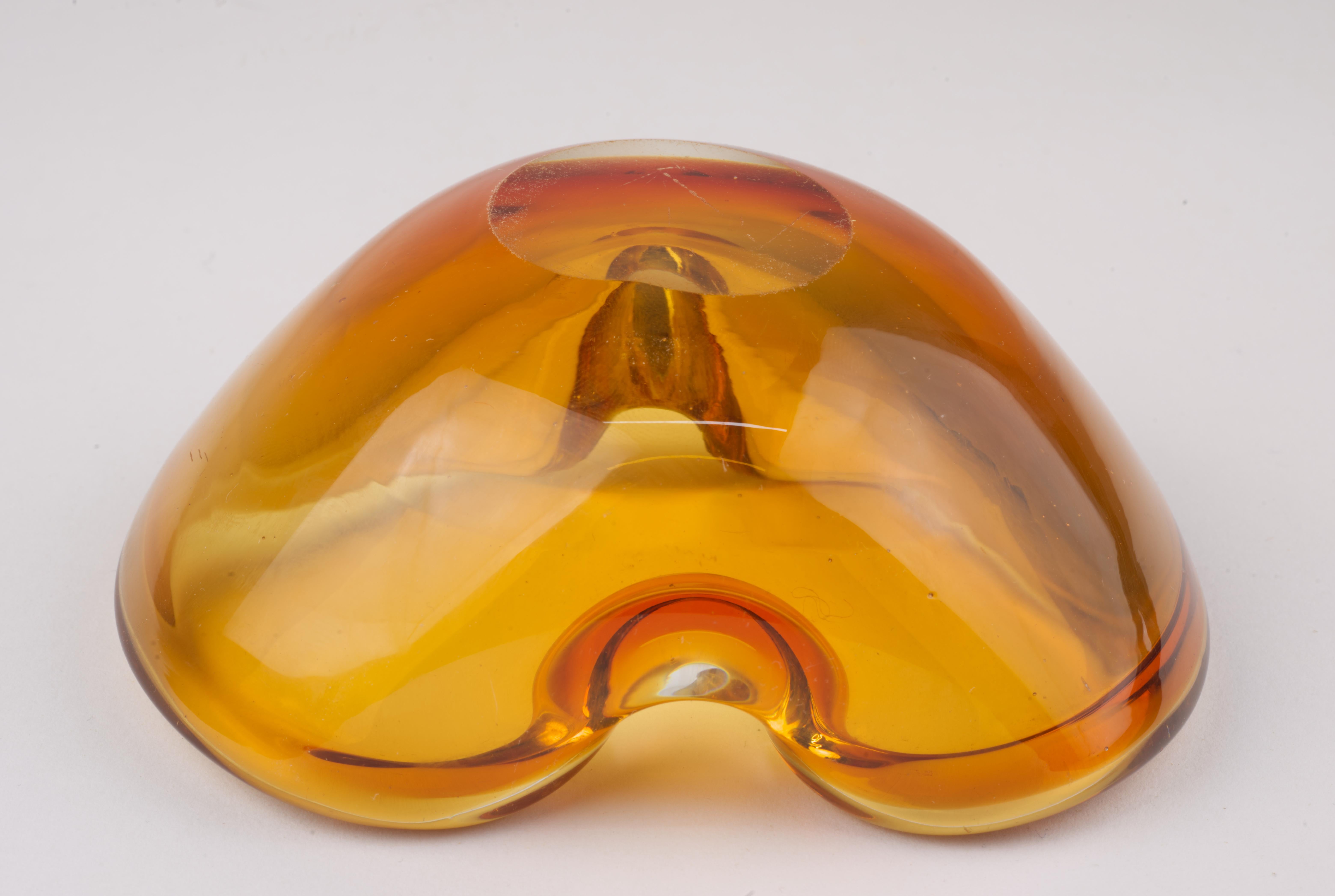 20th Century Murano Clear and Amber Sommerso Glass Geode Bowl Ashtray  For Sale