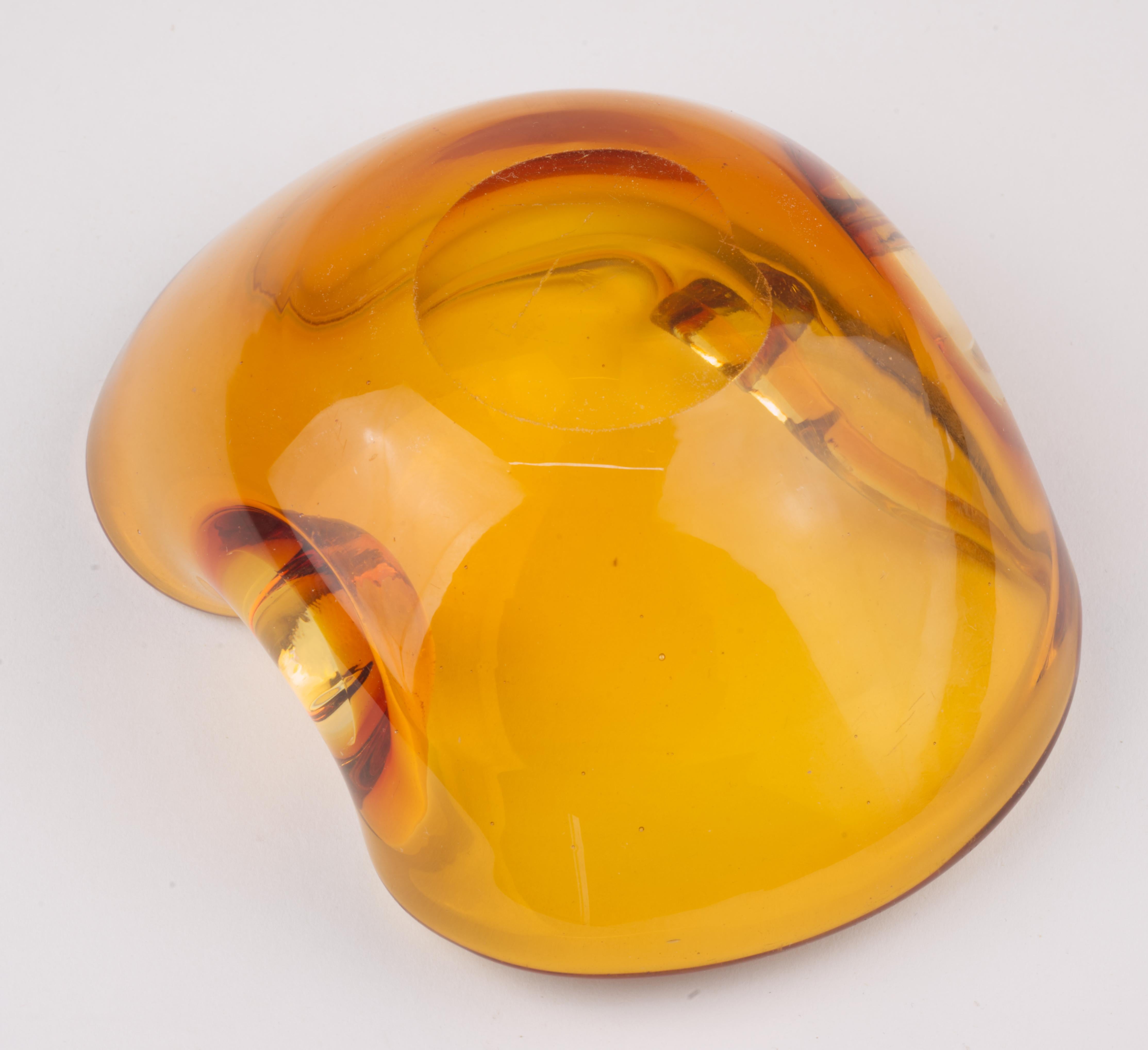 Murano Klar und Bernstein Sommerso Glas Geode Schale Aschenbecher  (Glaskunst) im Angebot