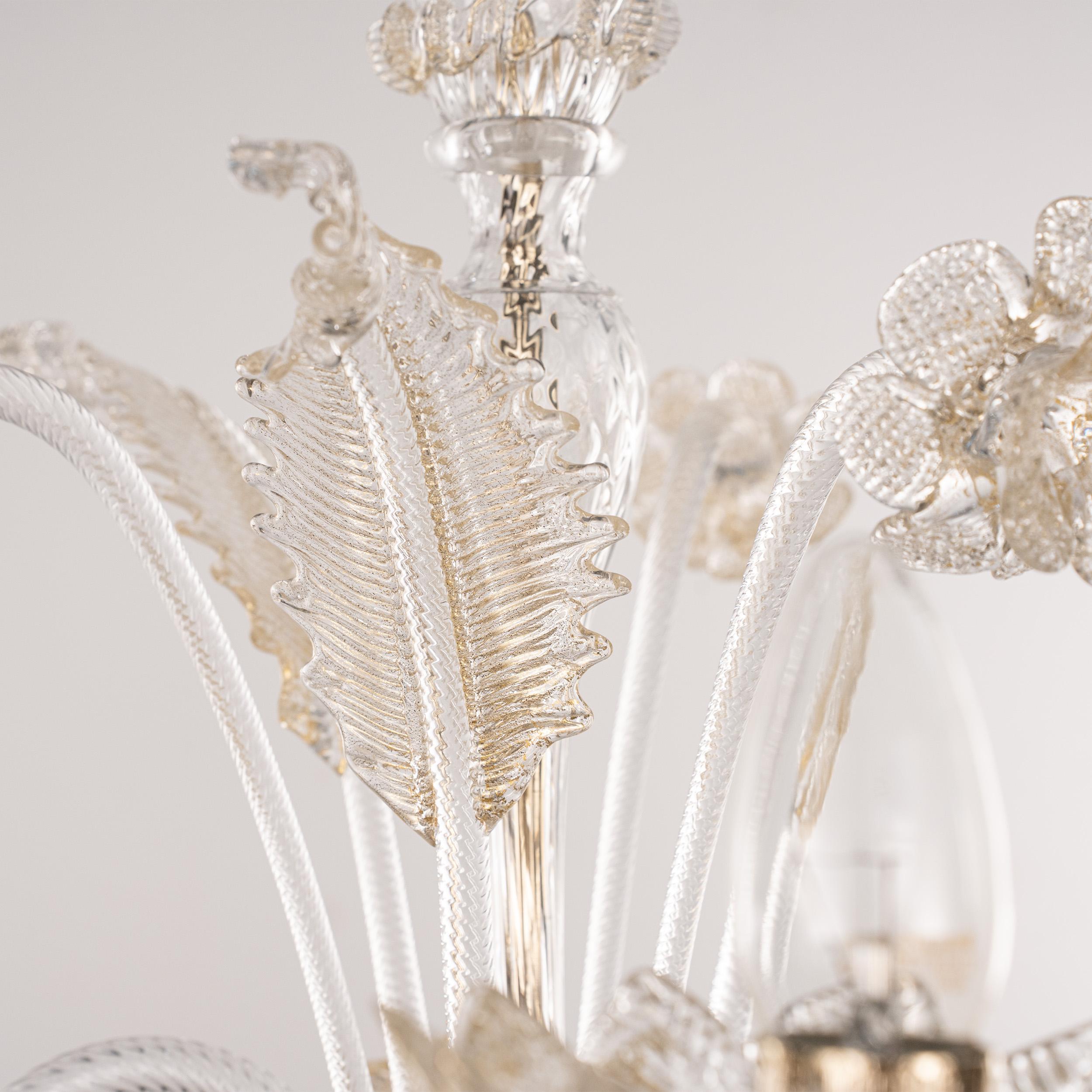 Lampadario a 3 luci in vetro di Murano Clear e Gold, Vintage Made in Italy in stock in vendita 2