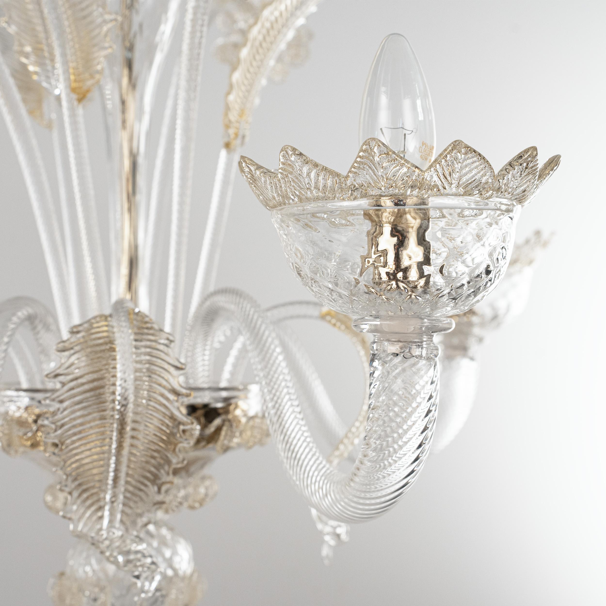 italien Lustre 4 lumières en verre clair et doré de Murano, Vintage Made in Italy en stock en vente
