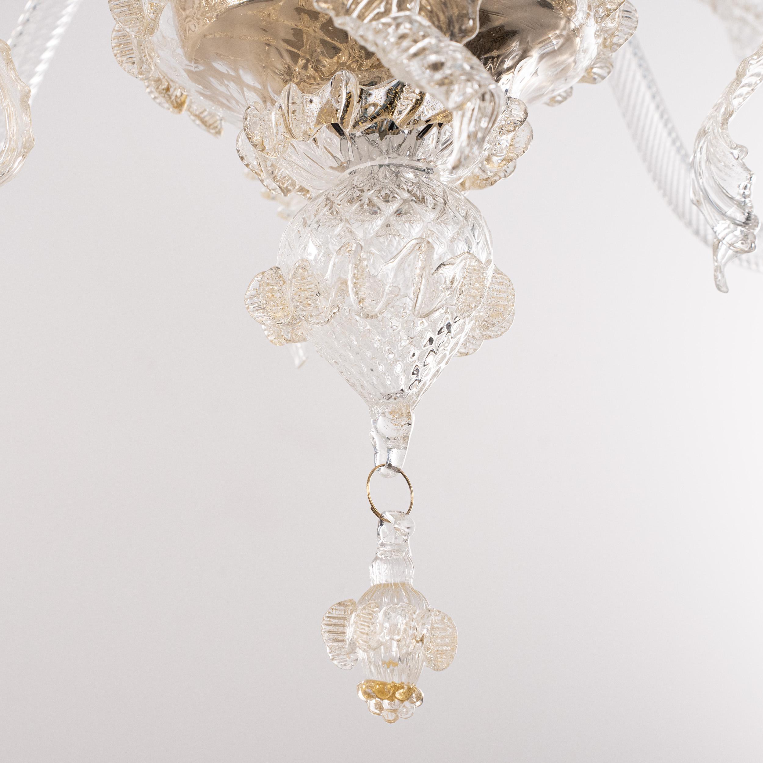 Lustre 4 lumières en verre clair et doré de Murano, Vintage Made in Italy en stock en vente 1