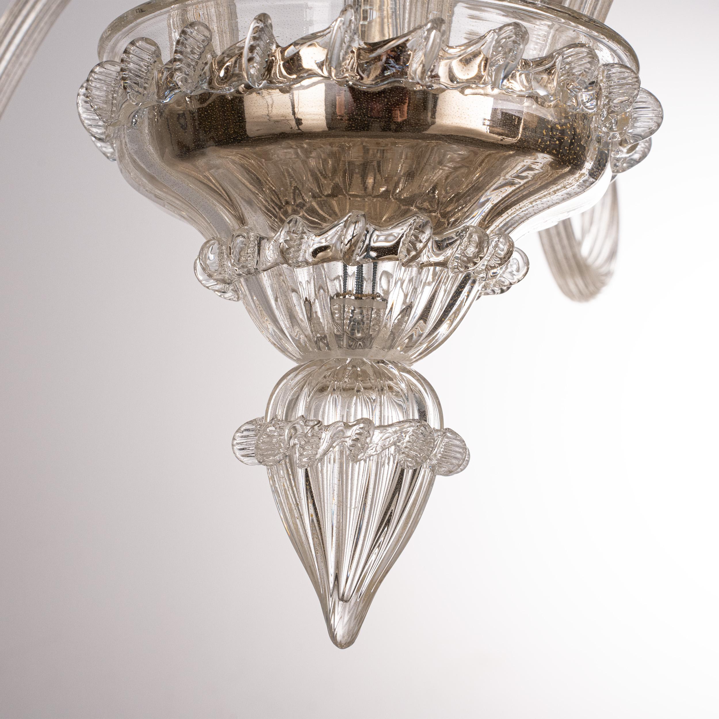 Murano Clear and Gold glass chandelier 5 lights, Vintage Made in Italy in stock im Zustand „Hervorragend“ im Angebot in Venezia, IT
