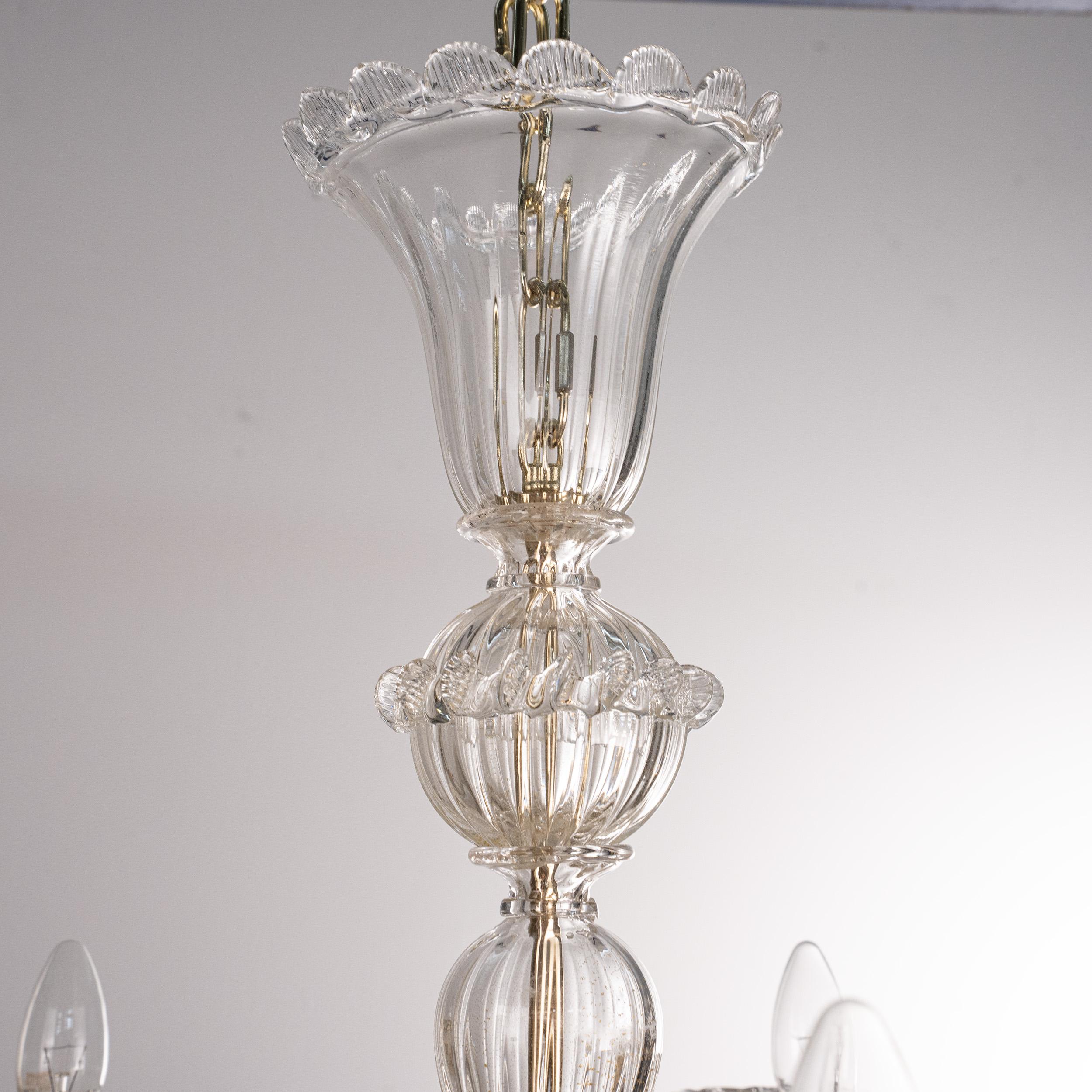 Murano Clear and Gold glass chandelier 5 lights, Vintage Made in Italy in stock (20. Jahrhundert) im Angebot
